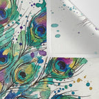 Abstract Peacock Ink and Watercolour Splatter Art Print Wall Tapestry Gallery Image 3