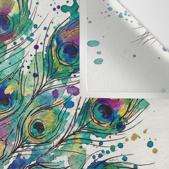Abstract Peacock Ink and Watercolour Splatter Art Print Wall Tapestry Gallery Image 3