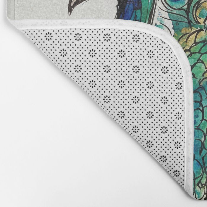 Abstract Peacock Ink and Watercolour Splatter Art Print Bath Mat Gallery Image 2