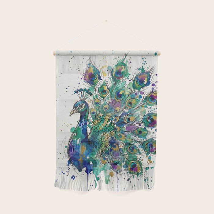 Abstract Peacock Ink and Watercolour Splatter Art Print Wall Hanging Gallery Image 1