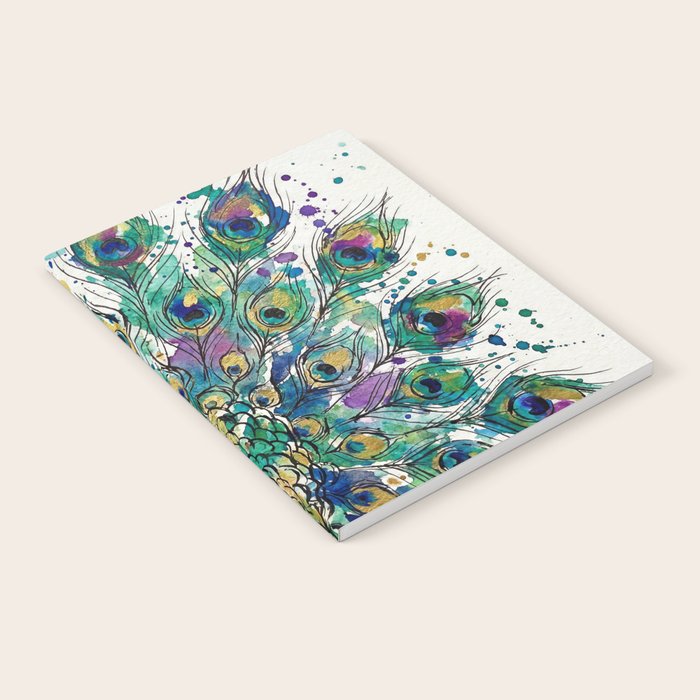 Abstract Peacock Ink and Watercolour Splatter Art Print Notebook Gallery Image 2