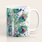 Abstract Peacock Ink and Watercolour Splatter Art Print Coffee Mug Gallery Image 1