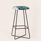Abstract Peacock Ink and Watercolour Splatter Art Print Stool Gallery Image 1