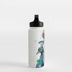 Abstract Peacock Ink and Watercolour Splatter Art Print Water Bottle Gallery Image 3