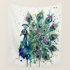Abstract Peacock Ink and Watercolour Splatter Art Print Wall Tapestry Gallery Image 4