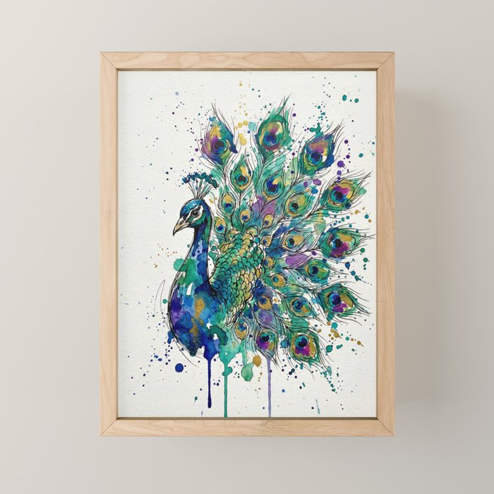 Abstract Peacock Ink and Watercolour Splatter Art Print Mini Art Print Gallery Image 1
