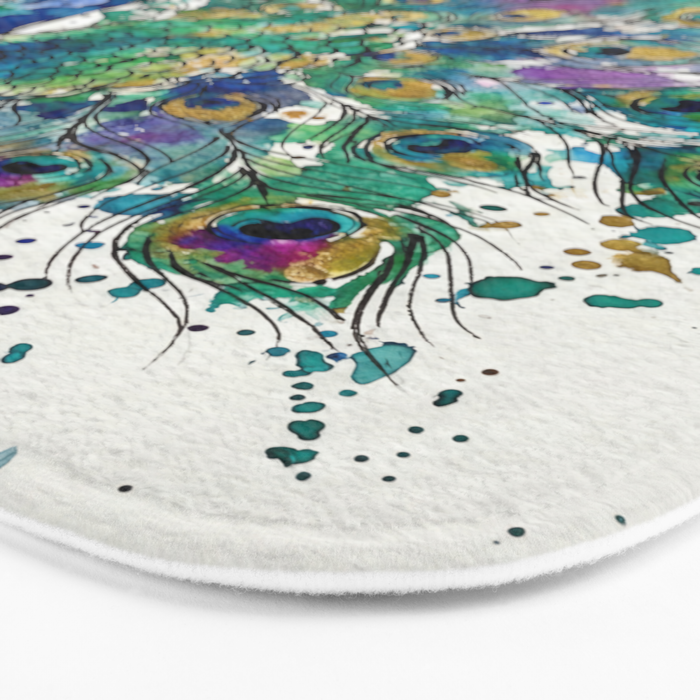 Abstract Peacock Ink and Watercolour Splatter Art Print Bath Mat Gallery Image 3