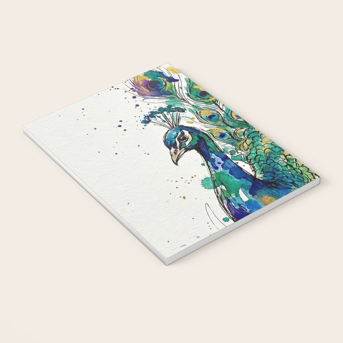 Abstract Peacock Ink and Watercolour Splatter Art Print Notebook Gallery Image 3