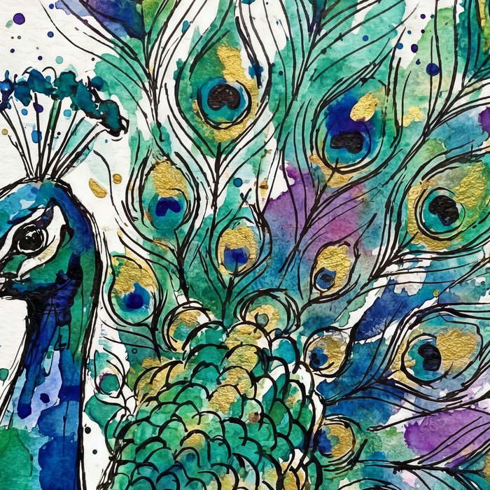 Abstract Peacock Ink and Watercolour Splatter Art Print Coffee Mug Gallery Image 2