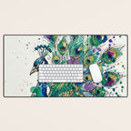 Abstract Peacock Ink and Watercolour Splatter Art Print Desk Mat Gallery Image 1