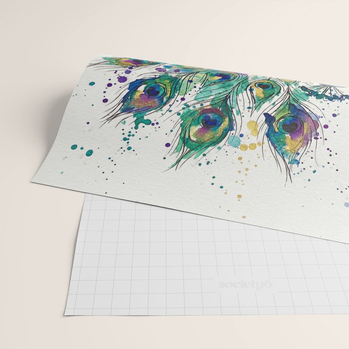 Abstract Peacock Ink and Watercolour Splatter Art Print Wrapping Paper Gallery Image 2