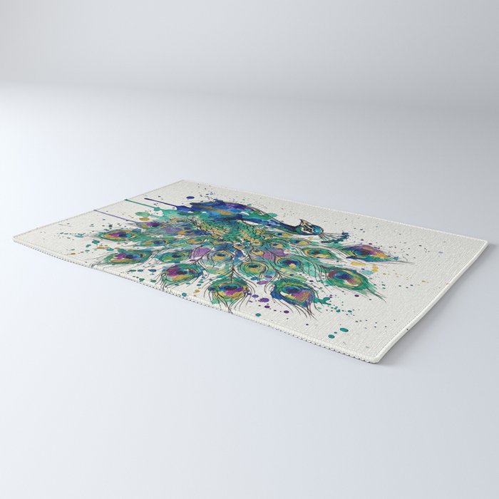 Abstract Peacock Ink and Watercolour Splatter Art Print Rug Gallery Image 3