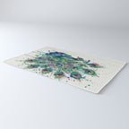 Abstract Peacock Ink and Watercolour Splatter Art Print Rug Gallery Image 3