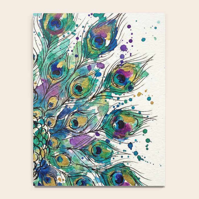 Abstract Peacock Ink and Watercolour Splatter Art Print Notebook Gallery Image 4
