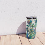 Abstract Peacock Ink and Watercolour Splatter Art Print Travel Mug Gallery Image 4