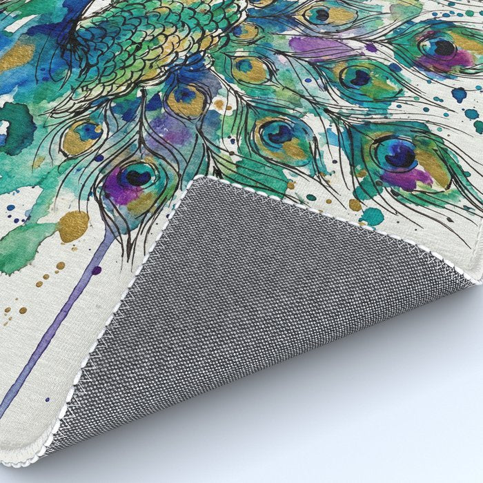 Abstract Peacock Ink and Watercolour Splatter Art Print Rug Gallery Image 4