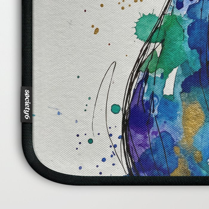 Abstract Peacock Ink and Watercolour Splatter Art Print Laptop Sleeve Gallery Image 3