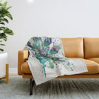 Abstract Peacock Ink and Watercolour Splatter Art Print Throw Blanket Gallery Image 1