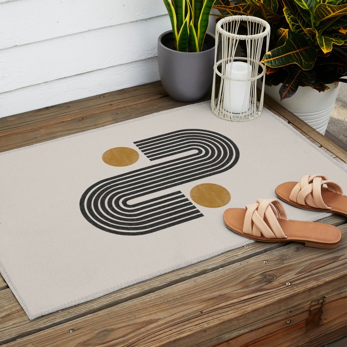 Mid Century Black Mustard  Outdoor Rug Gallery Image 2