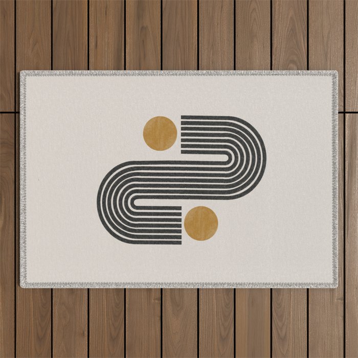 Mid Century Black Mustard  Outdoor Rug Gallery Image 1