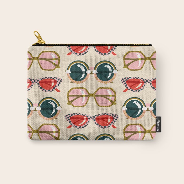Retro Sunglasses - Red & Teal on Cream Carry All Pouch Gallery Image 1