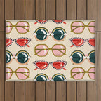 Retro Sunglasses - Red & Teal on Cream Outdoor Rug Gallery Image 1
