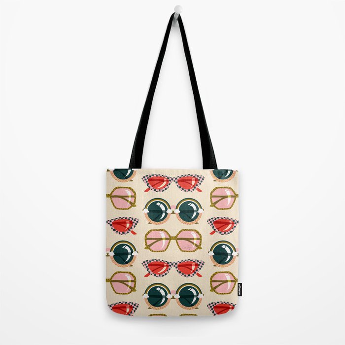 Retro Sunglasses - Red & Teal on Cream Tote Bag Gallery Image 2