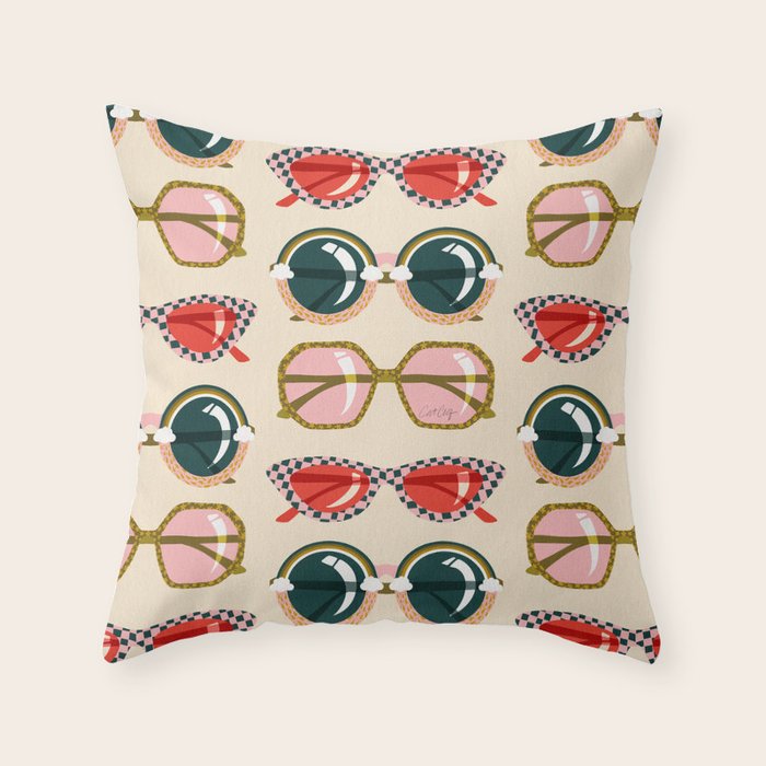 Retro Sunglasses - Red & Teal on Cream Throw Pillow Gallery Image 6