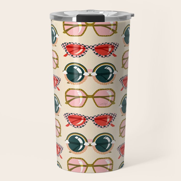 Retro Sunglasses - Red & Teal on Cream Travel Mug Gallery Image 1