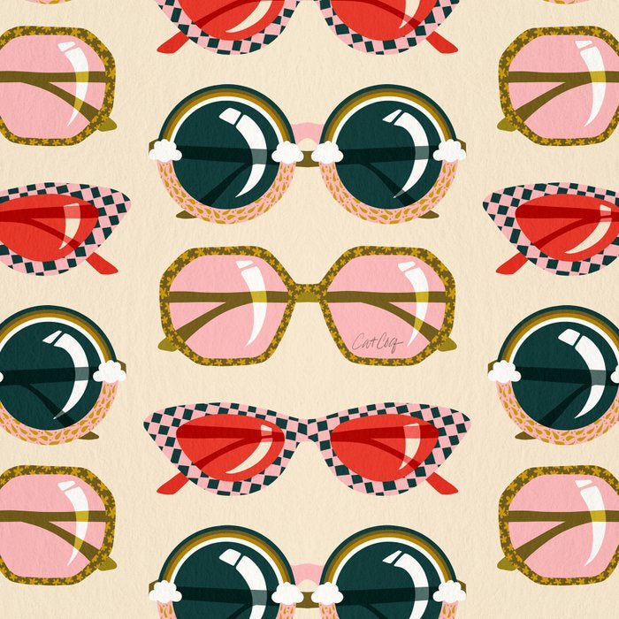 Retro Sunglasses - Red & Teal on Cream Coffee Mug Gallery Image 2