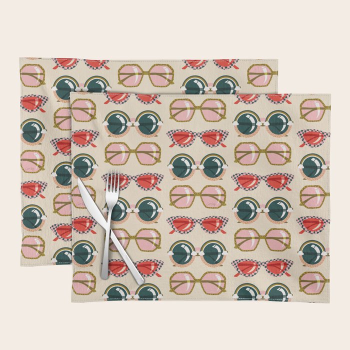 Retro Sunglasses - Red & Teal on Cream Placemat Gallery Image 1