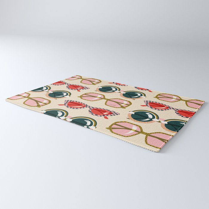 Retro Sunglasses - Red & Teal on Cream Rug Gallery Image 3