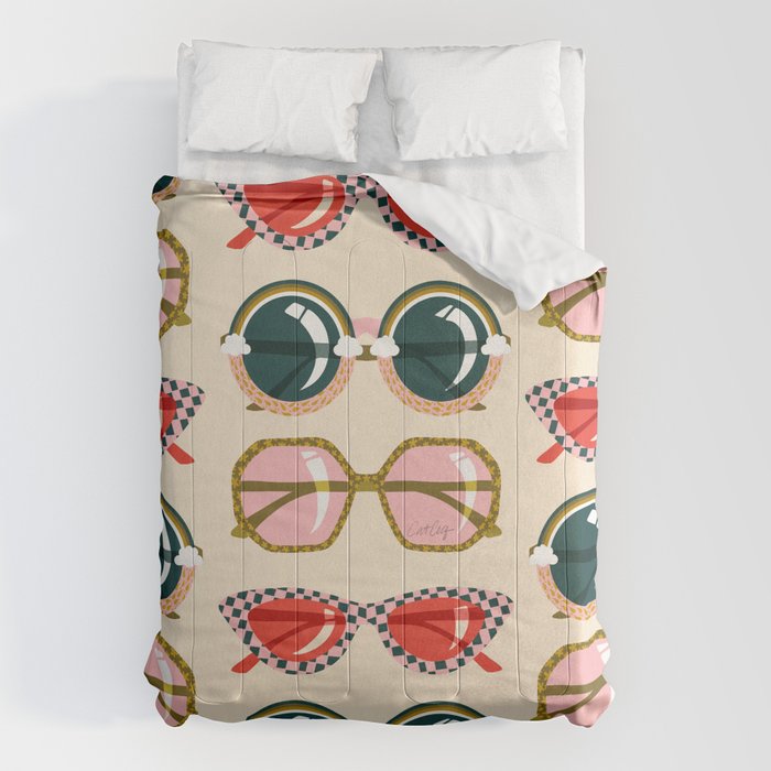 Retro Sunglasses - Red & Teal on Cream Comforter Gallery Image 6