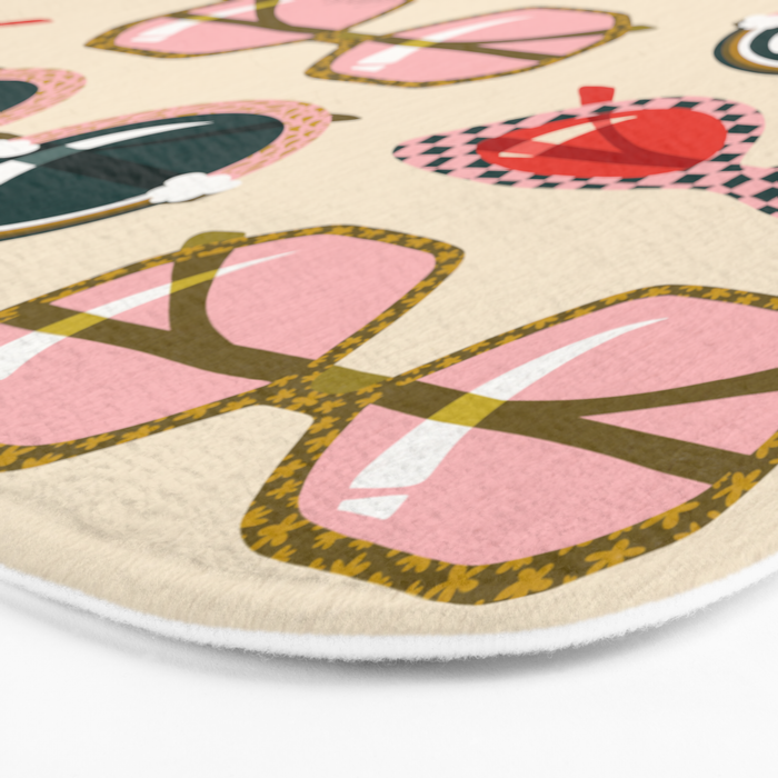 Retro Sunglasses - Red & Teal on Cream Bath Mat Gallery Image 3