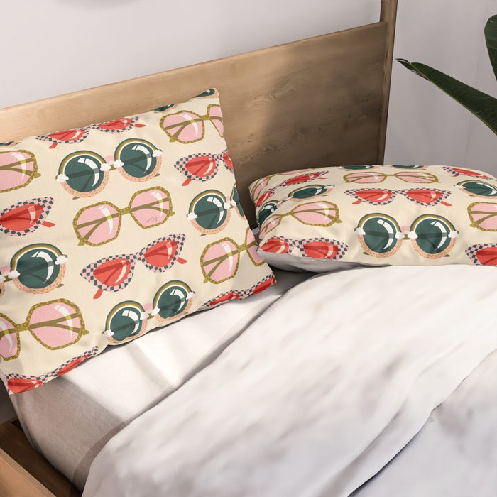 Retro Sunglasses - Red & Teal on Cream Pillow Sham Gallery Image 2