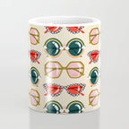 Retro Sunglasses - Red & Teal on Cream Coffee Mug Gallery Image 4