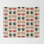 Retro Sunglasses - Red & Teal on Cream Throw Blanket Gallery Image 2