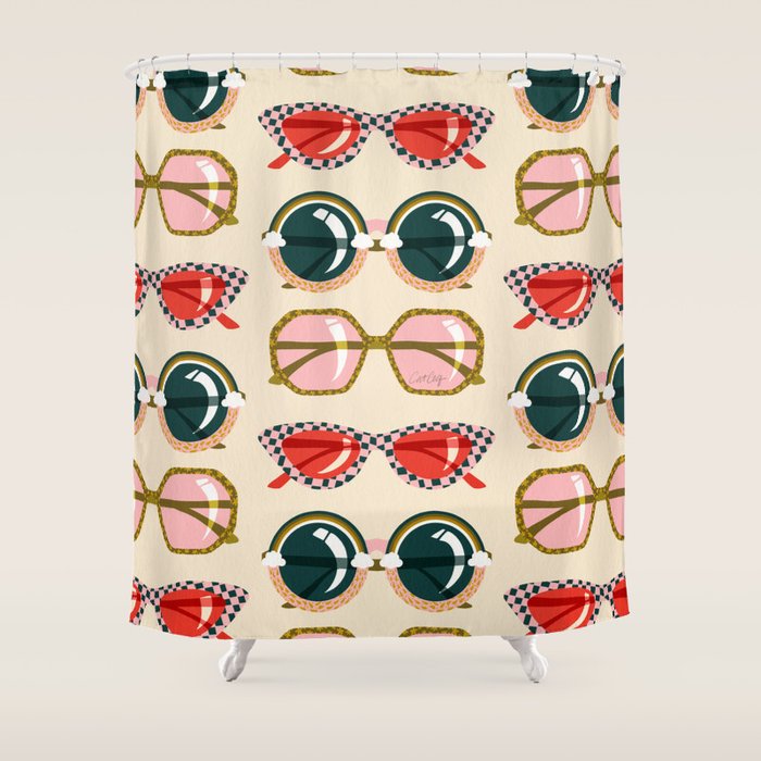 Retro Sunglasses - Red & Teal on Cream Shower Curtain Gallery Image 1