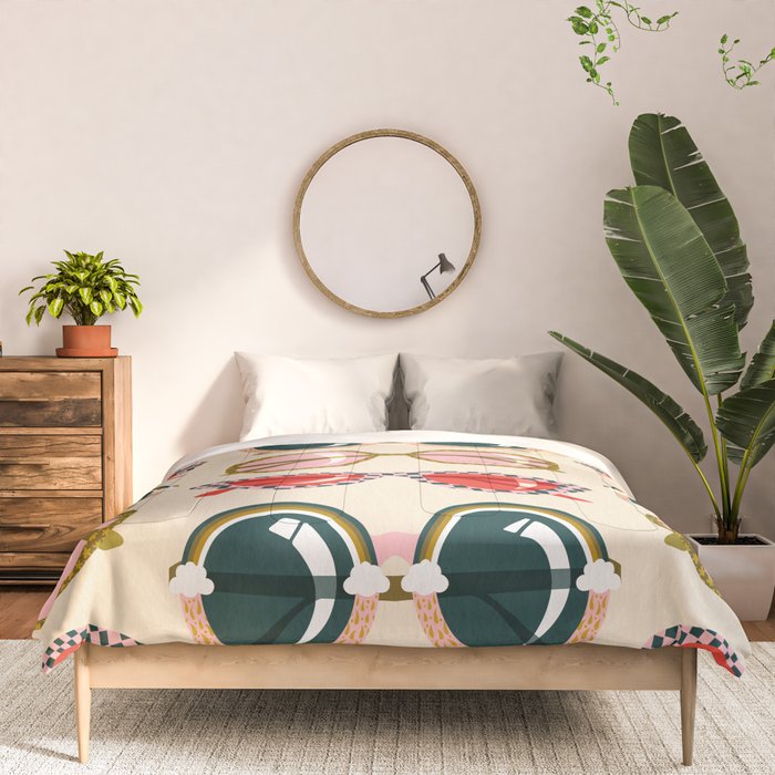 Retro Sunglasses - Red & Teal on Cream Comforter Gallery Image 3