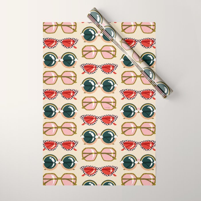 Retro Sunglasses - Red & Teal on Cream Wrapping Paper Gallery Image 1