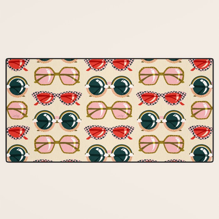 Retro Sunglasses - Red & Teal on Cream Desk Mat Gallery Image 3