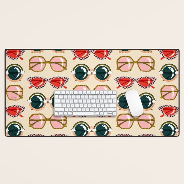 Retro Sunglasses - Red & Teal on Cream Desk Mat Gallery Image 1