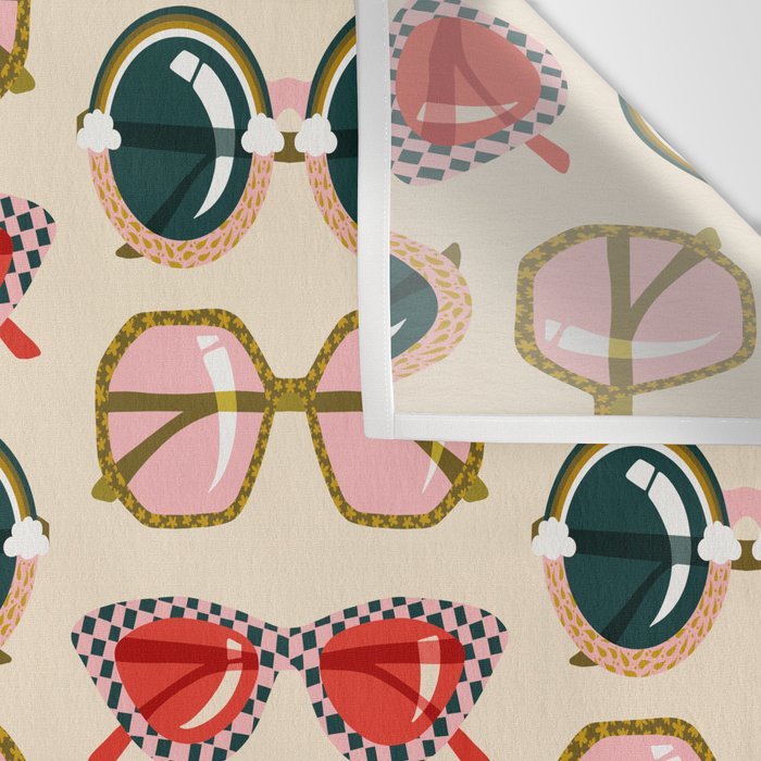 Retro Sunglasses - Red & Teal on Cream Wall Tapestry Gallery Image 3