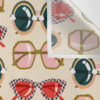 Retro Sunglasses - Red & Teal on Cream Wall Tapestry Gallery Image 3