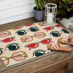 Retro Sunglasses - Red & Teal on Cream Outdoor Rug Gallery Image 2