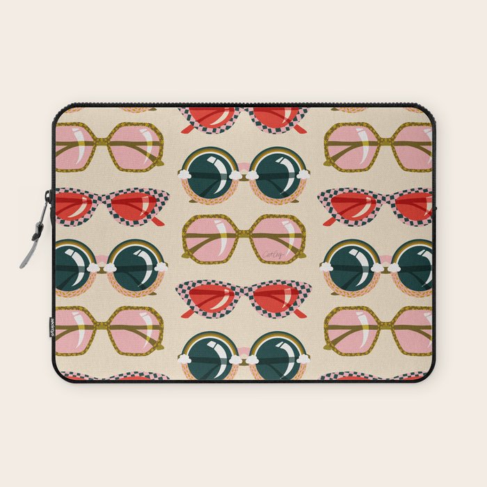 Retro Sunglasses - Red & Teal on Cream Laptop Sleeve Gallery Image 1