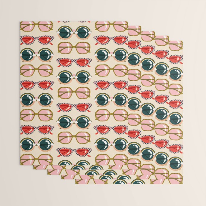 Retro Sunglasses - Red & Teal on Cream Wrapping Paper Gallery Image 3