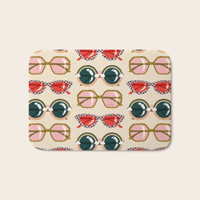Retro Sunglasses - Red & Teal on Cream Bath Mat Gallery Image 1