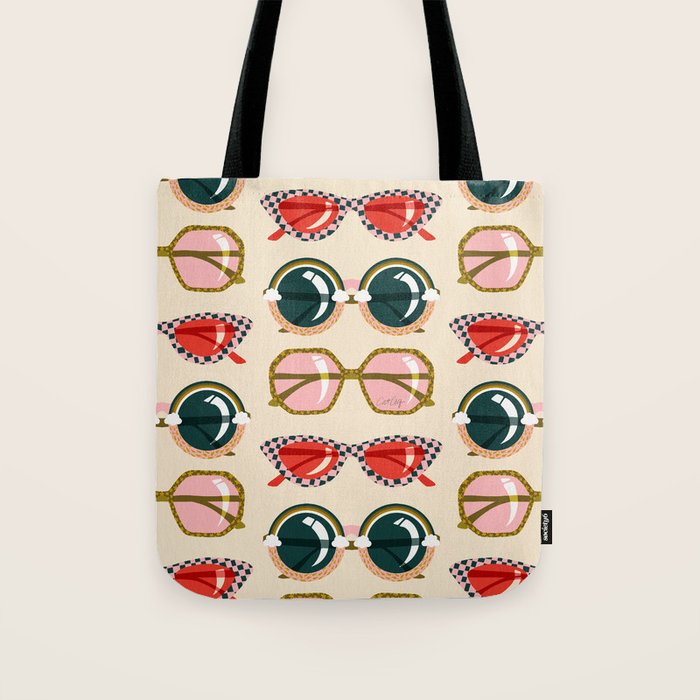 Retro Sunglasses - Red & Teal on Cream Tote Bag Gallery Image 1