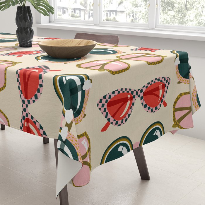 Retro Sunglasses - Red & Teal on Cream Tablecloth Gallery Image 3